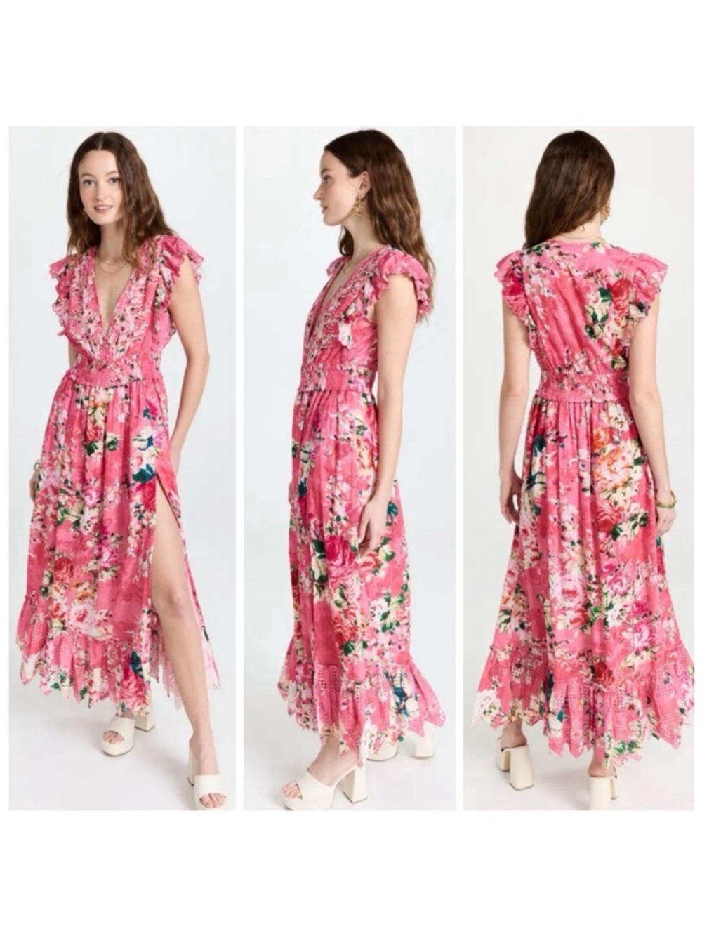 •HEMANT & NANDITA• Tula Embroidered Long Dress in Carnation Pink Floral Size XXS